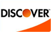 Discover logo in black with orange curved underline on white background