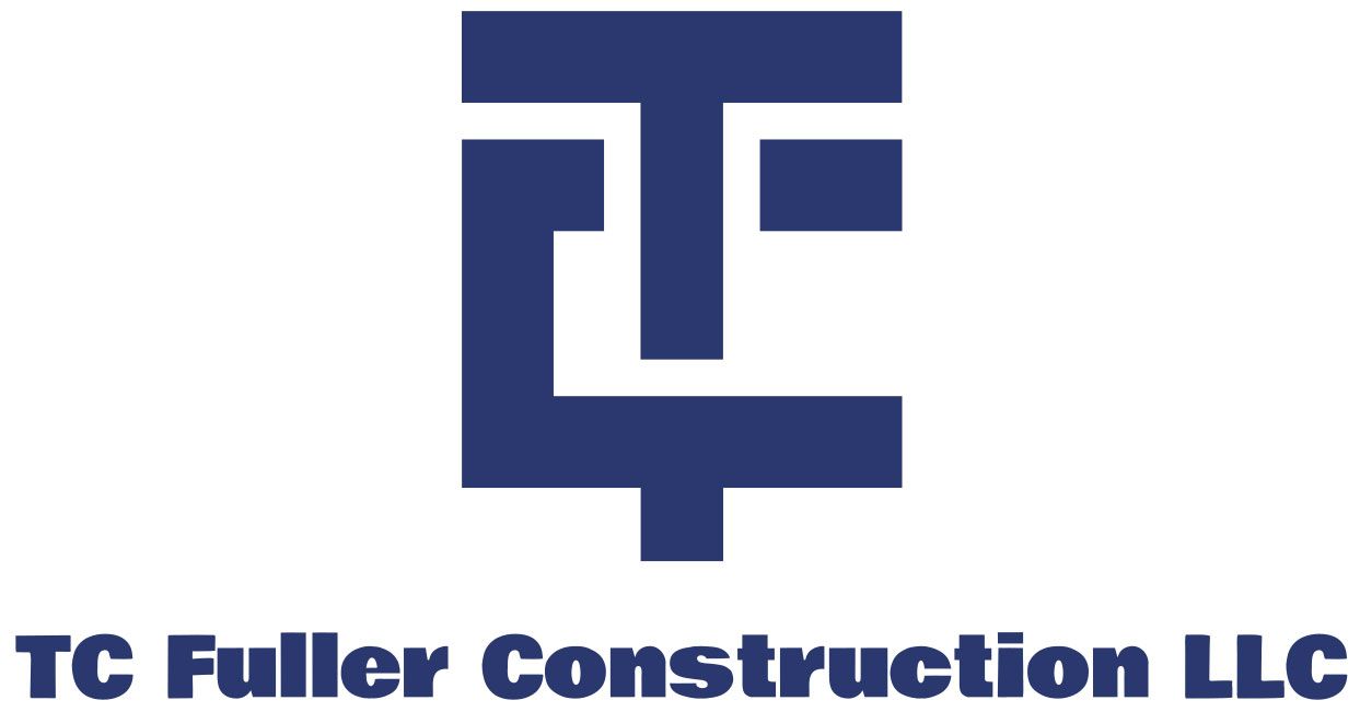 The logo for tc fuller construction llc is blue and white.