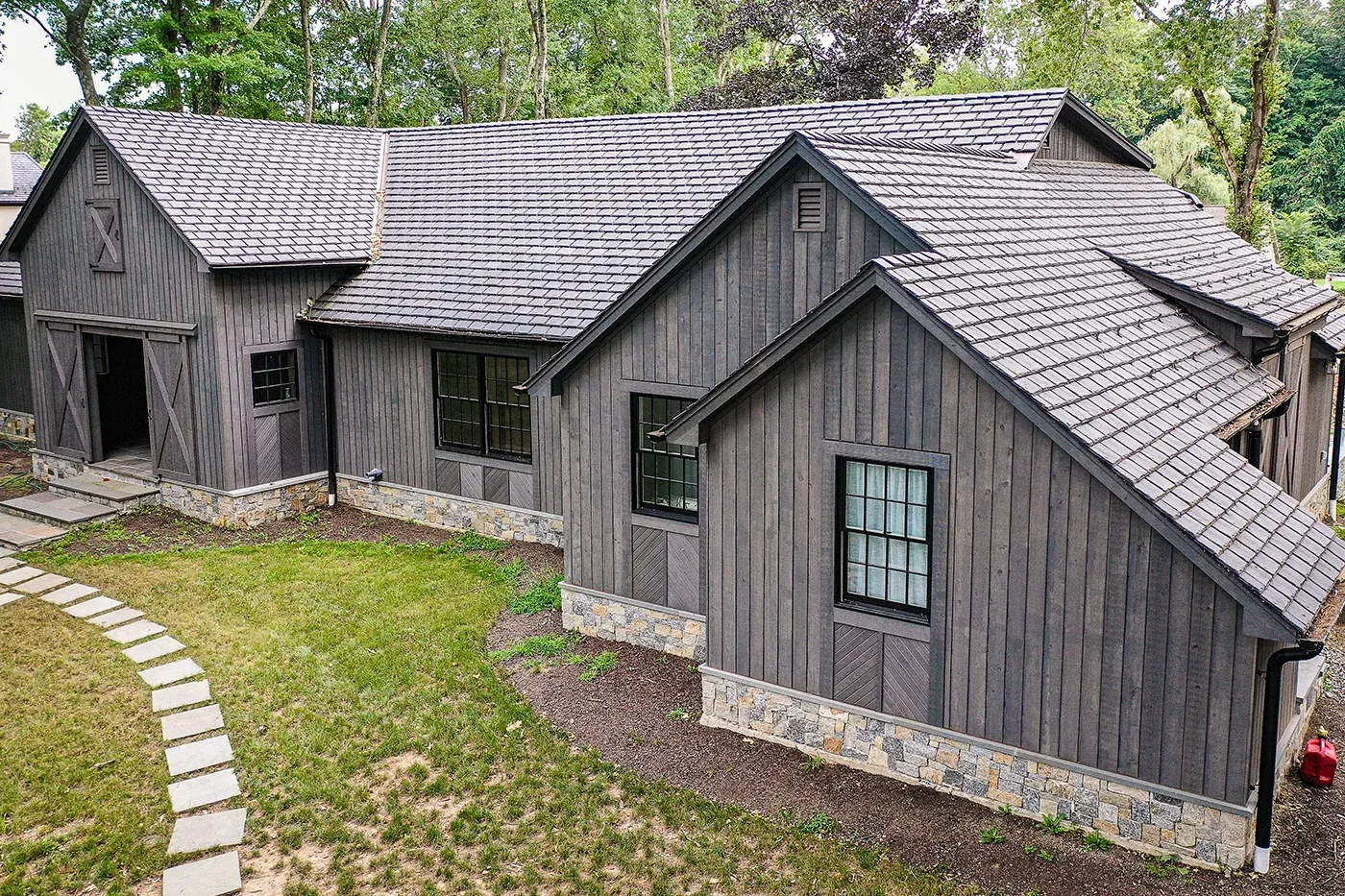 Brava synthetic slate roof with detailed shadow lines and authentic slate appearance.