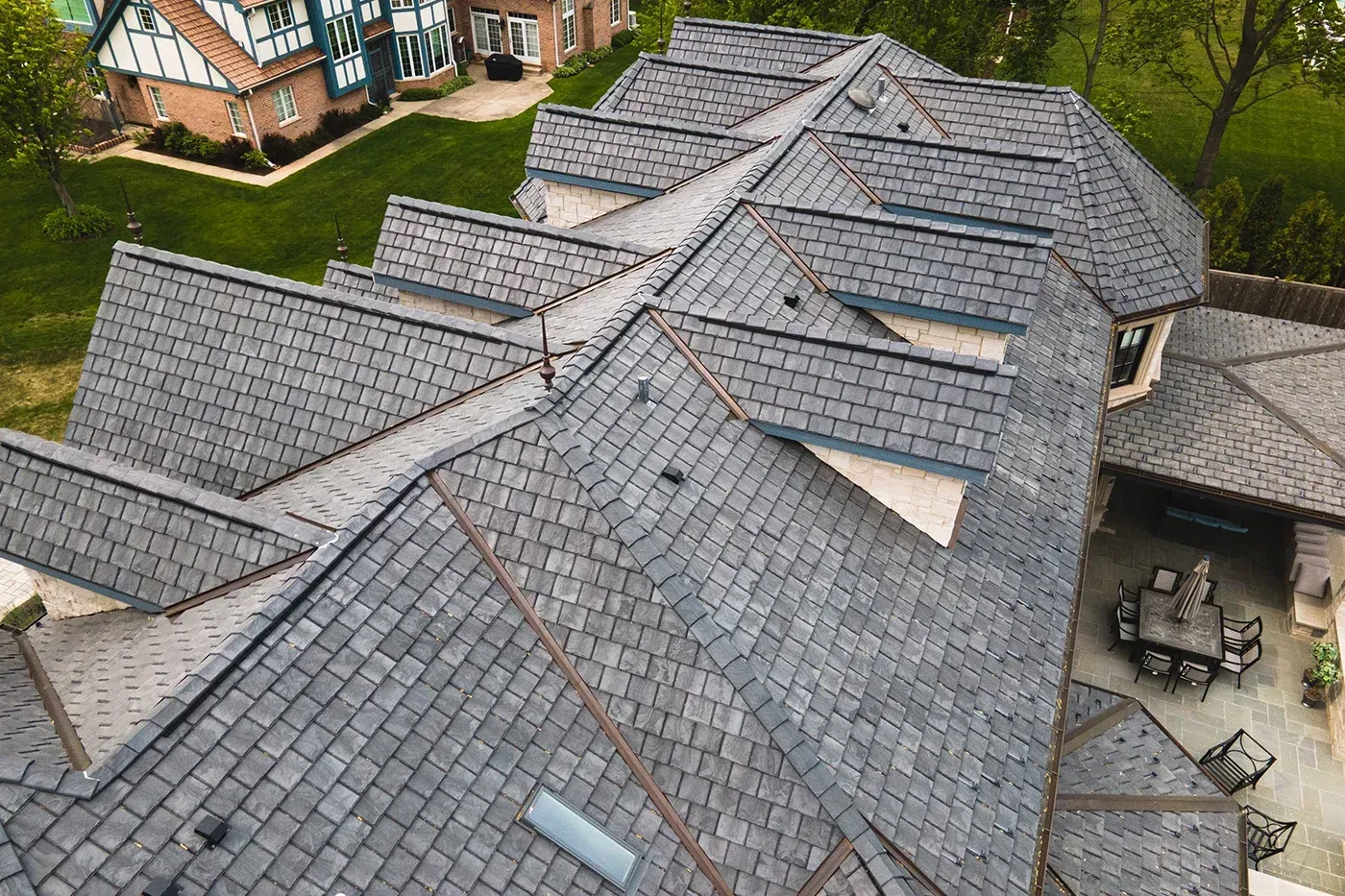 Composite slate roof from Brava designed to withstand weather while maintaining timeless style.