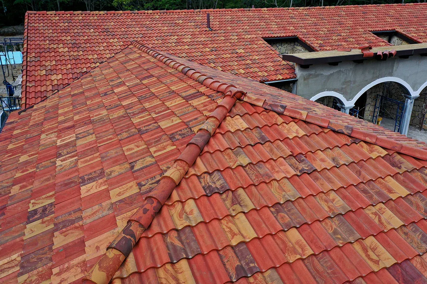 Brava Spanish clay tile roof showcasing classic barrel tile design and durable composite materials.