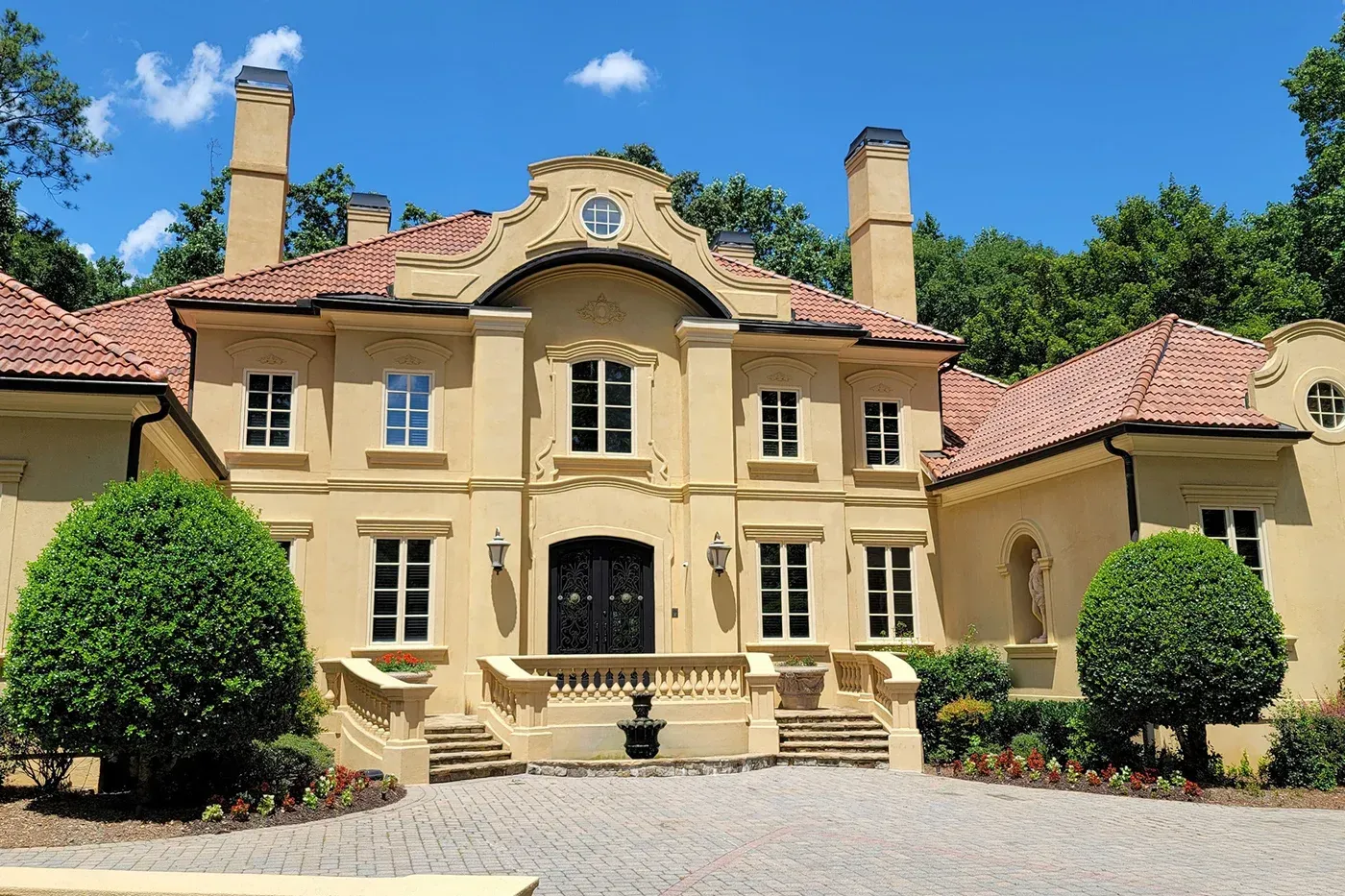 Brava Spanish tile roofing installed on a luxury home, blending traditional style with modern performance.