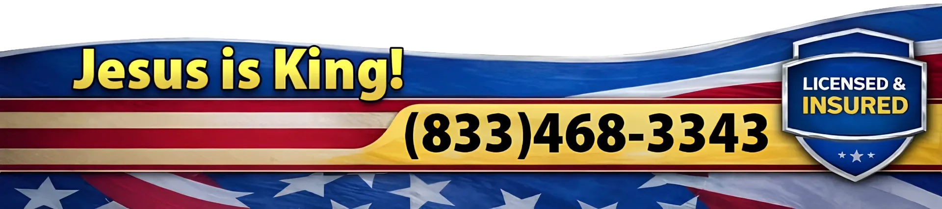Edge Roofing — Licensed & Insured. Call (833) 468-3343. Patriotic Edge Roofing banner with licensed and insured badge and phone number (833) 468-3343.