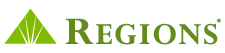 Regions Bank logo: Green triangle with white lines radiating out; 