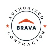 Authorized Brava contractor logo: a circular badge with text and a roof symbol in orange and navy.