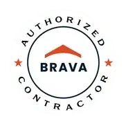 Authorized Brava contractor logo: a circular badge with text and a roof symbol in orange and navy.