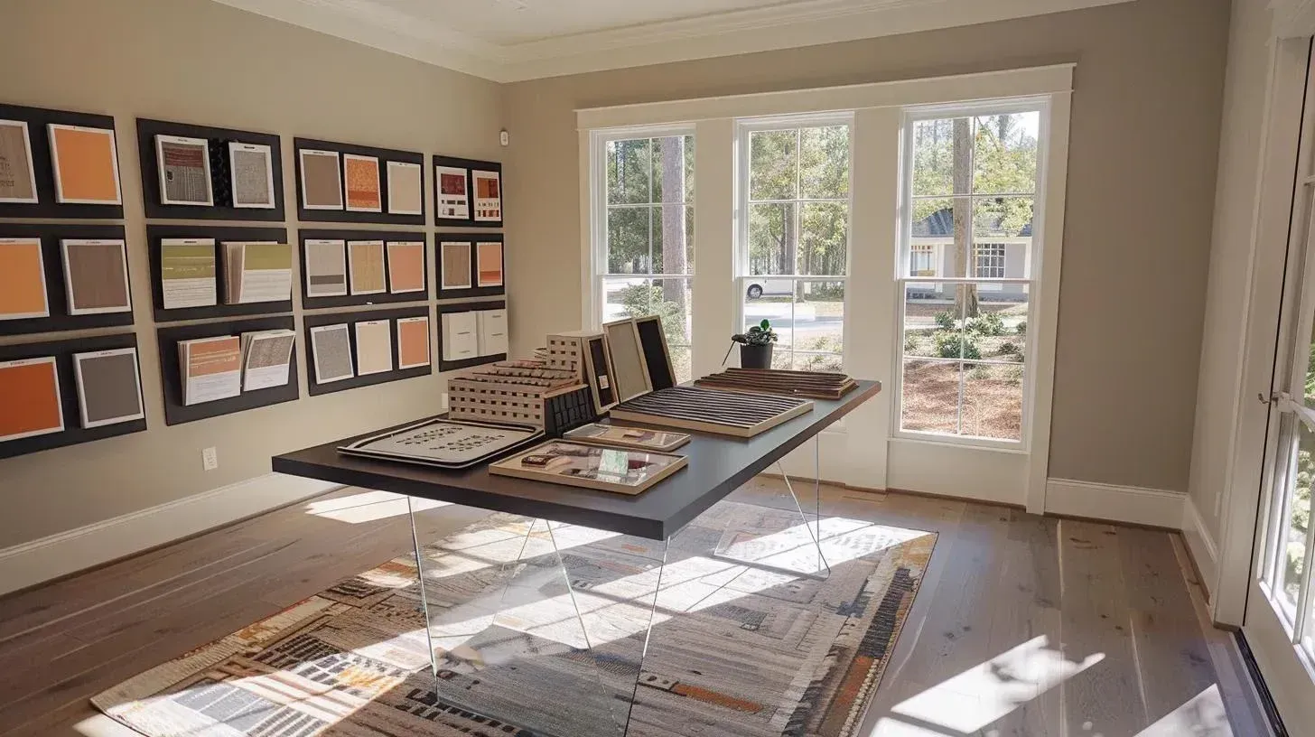 Home improvement planning room with material samples representing how homeowners compare gutter guard options