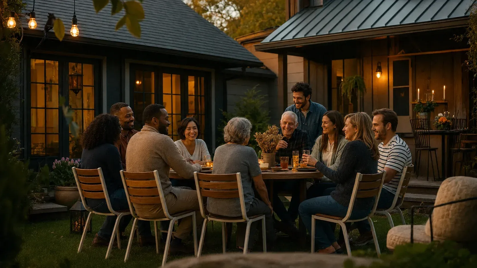 Georgia homeowners gathered outside their home after considering gutter guards and exterior drainage protection