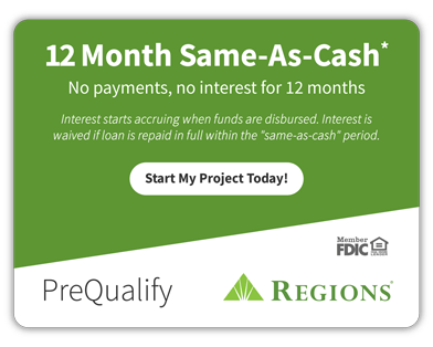 12-month same-as-cash loan from Regions Bank, with a green background and 