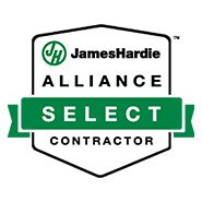 James Hardie Alliance Select Contractor badge: green and black logo on white.