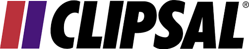 A close up of a clipsal logo on a white background