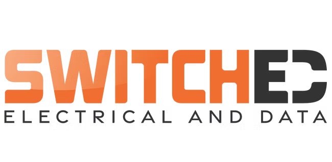 The logo for switch electrical and data is orange and black