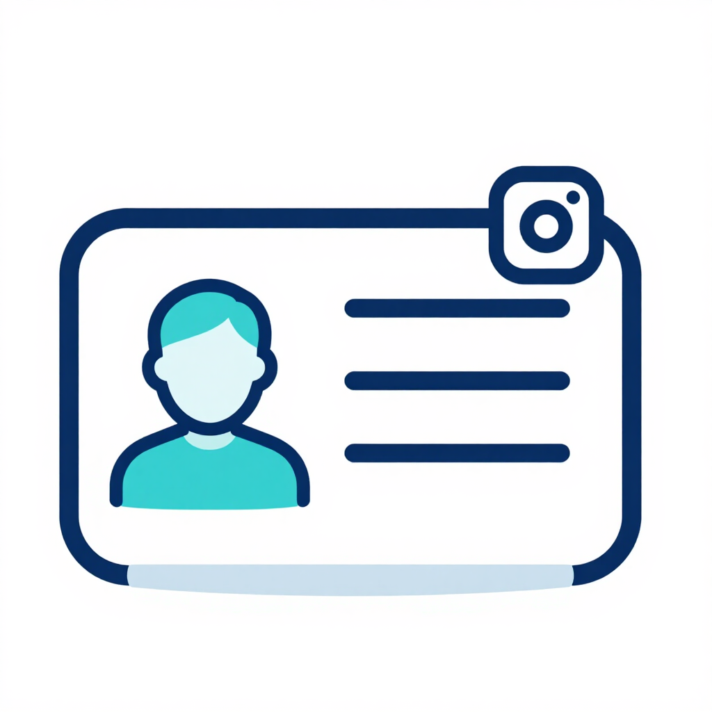 Icono sencillo de tarjeta de identificación azul con la silueta de un perfil y un pequeño emblema de cámara.