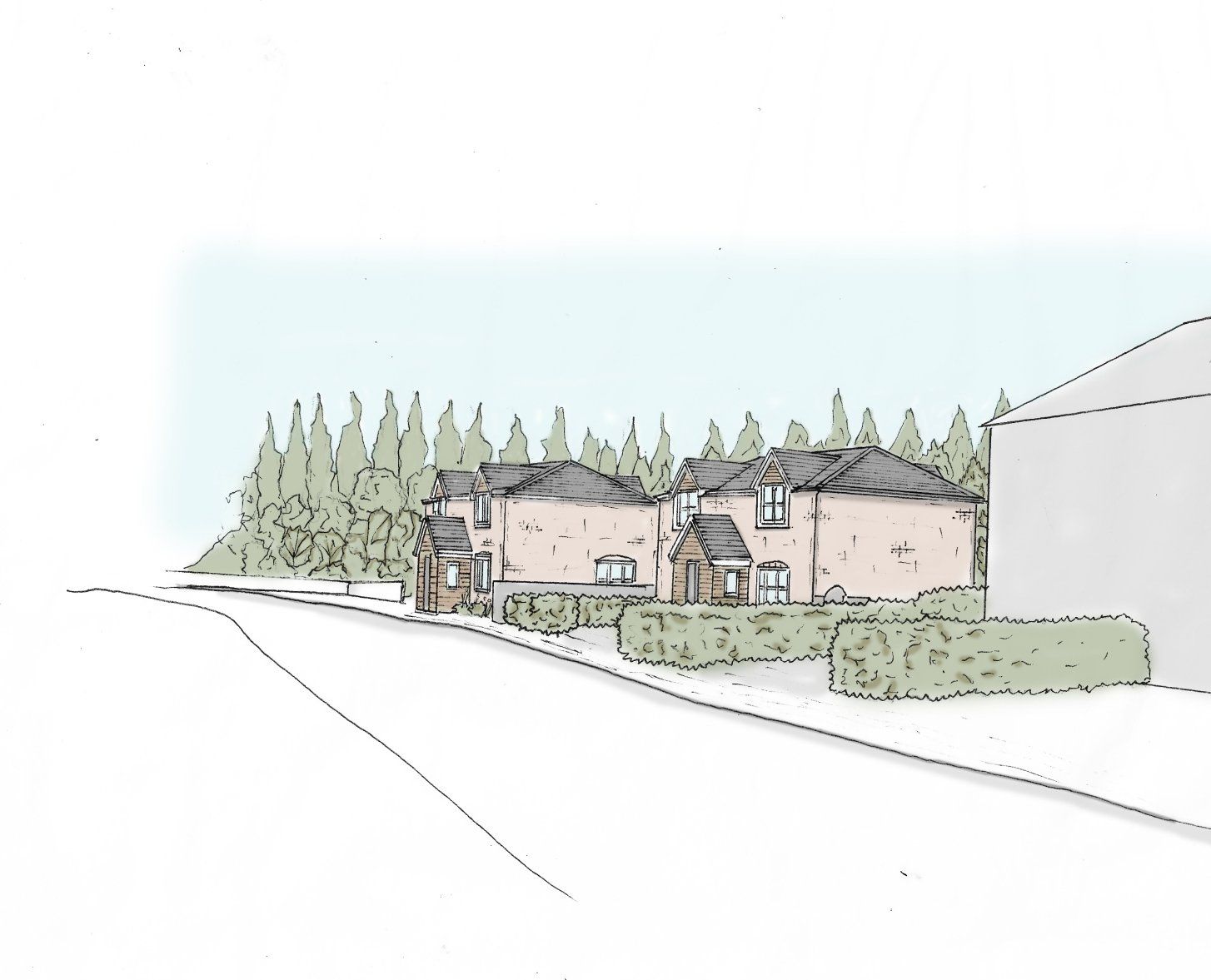 Esdon Architecture. Pair of new build cottage on tricky site. Wiltshire. New Forest. 