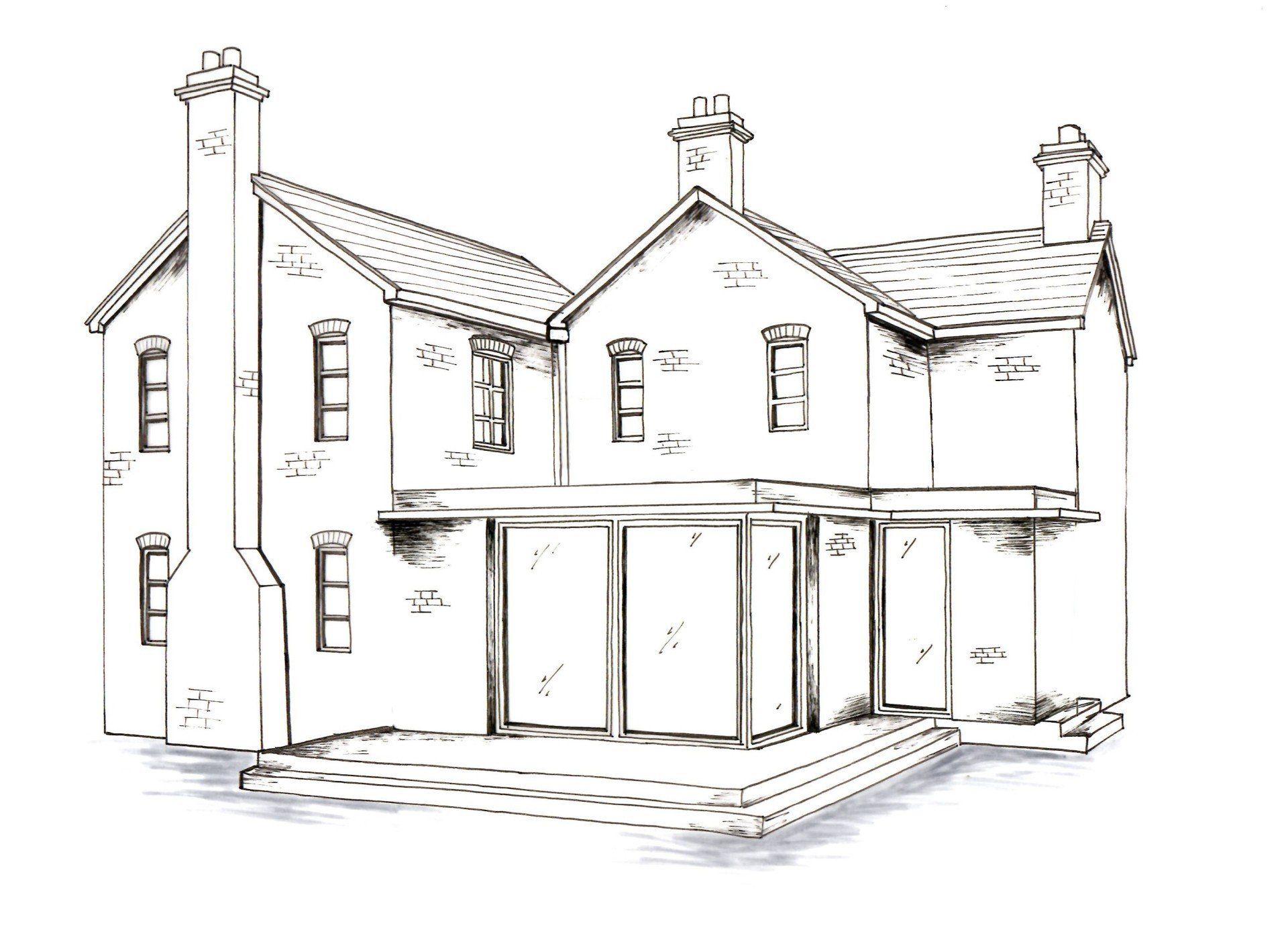 Esdon Architecture. Hand sketch of rear extension. New Forest.