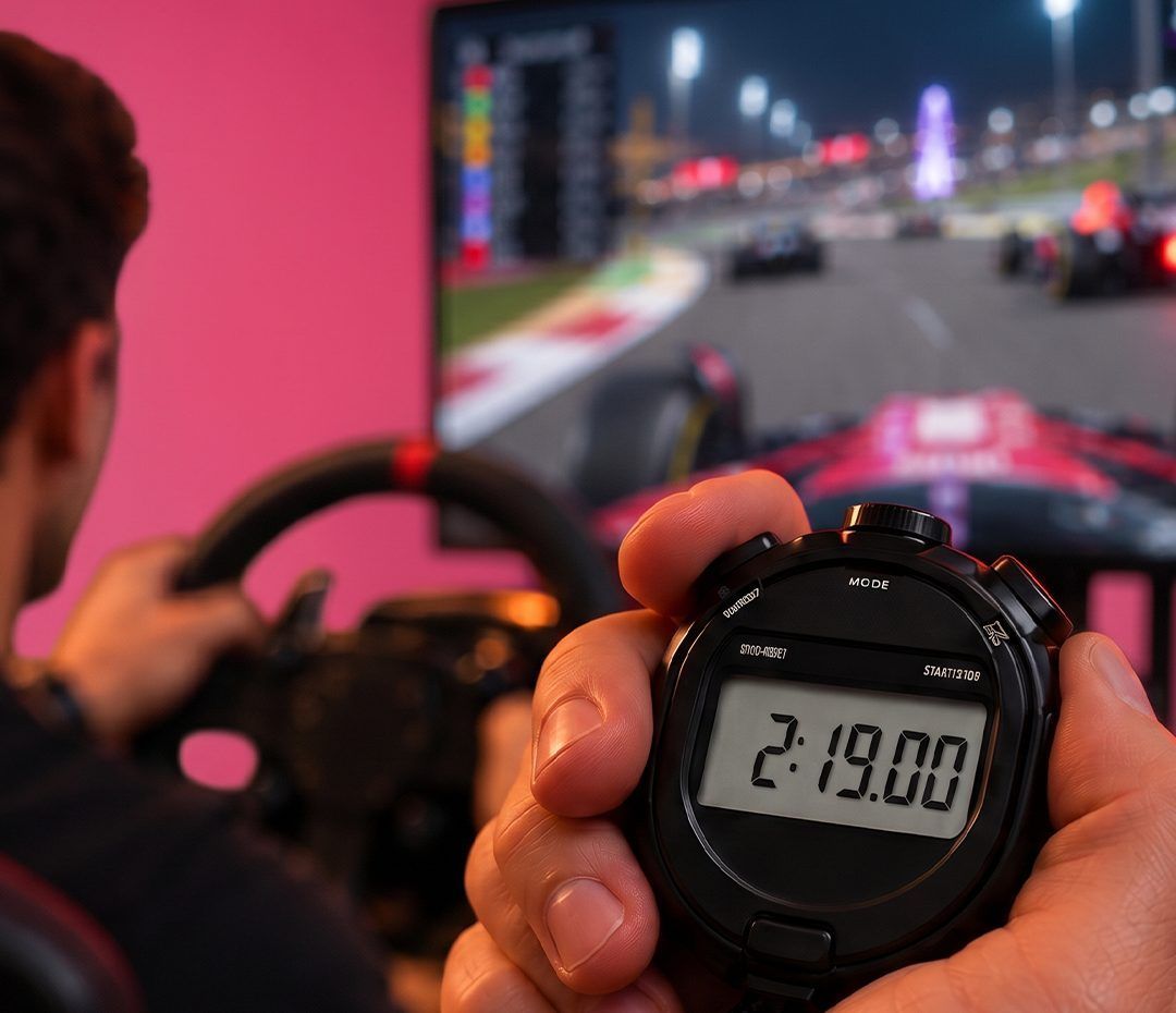 Cronómetro marcando el tiempo de un piloto en el simulador