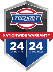 TechNet Professional logo: Nationwide 24-month/24,000-mile warranty badge. Blue, red, and white on a shield.