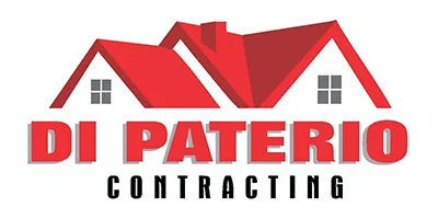 Logo for Di Paterio Contracting: Red roof over text 