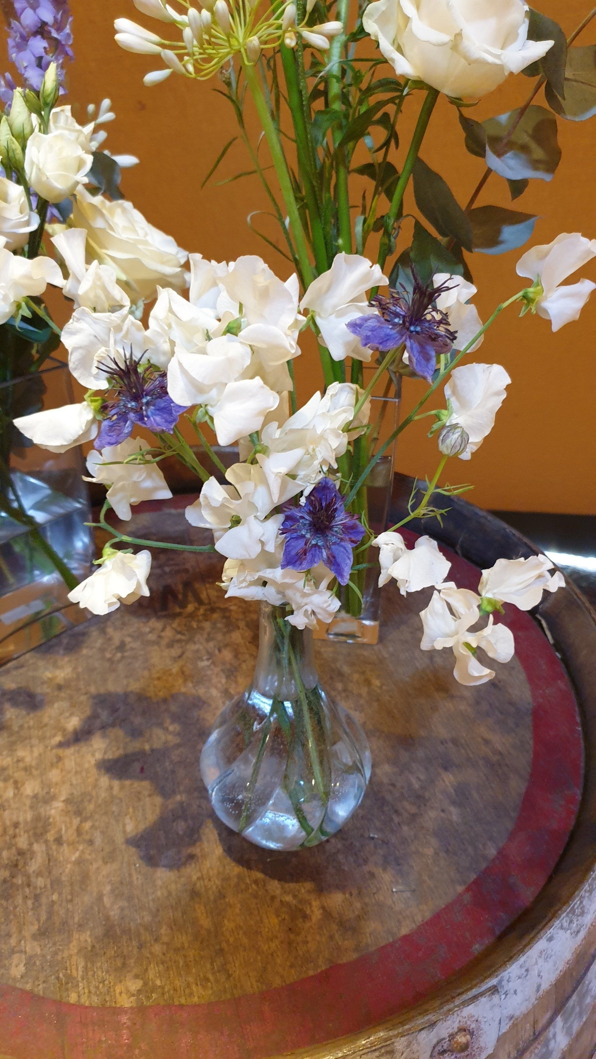 sweetpea and cornflower wedding florals