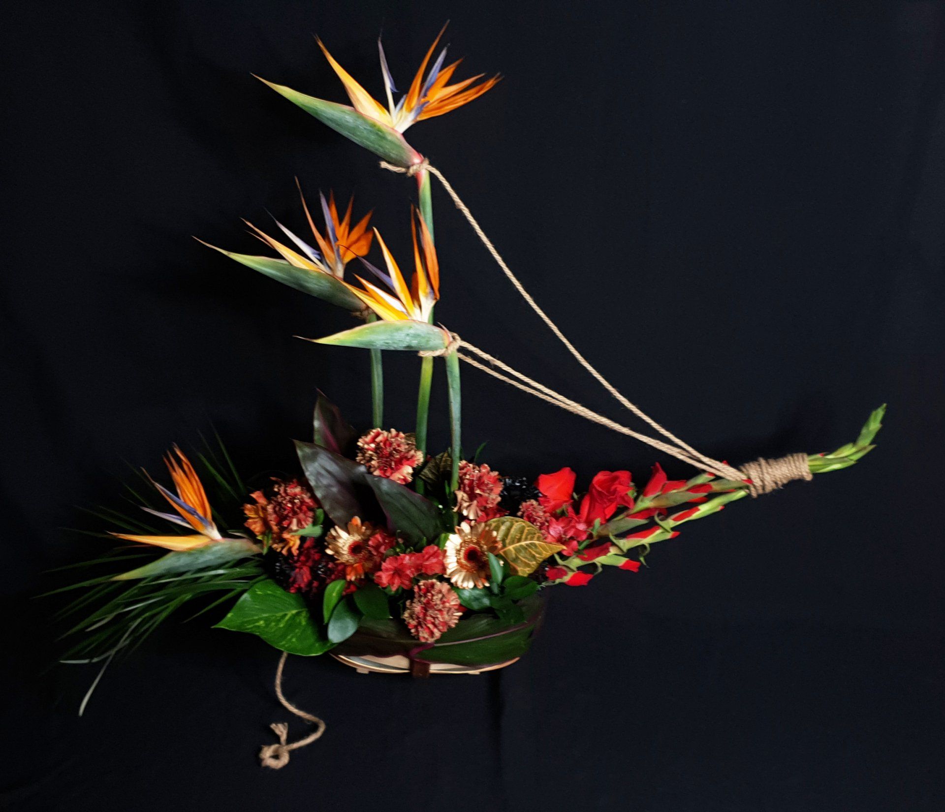 Pirate ship made our of flowers