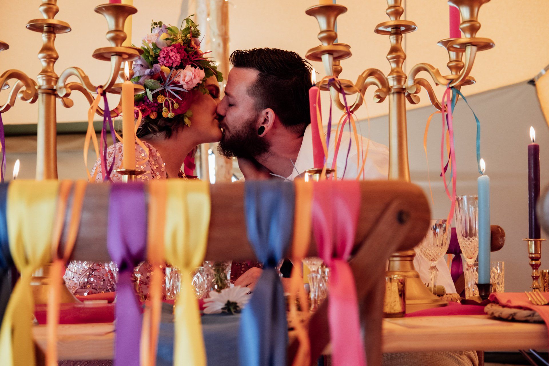 Colourfully whimsical wedding table settings