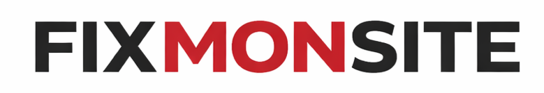 Logo FIXMONSITE en noir et rouge sur fond blanc
