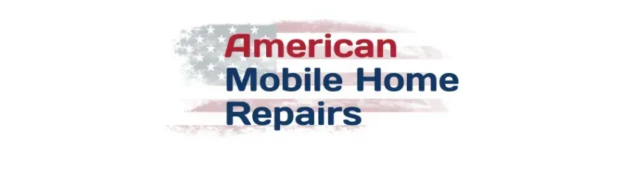 Logo for American Mobile Home Repairs featuring the text in red and blue against a stylized American flag background.