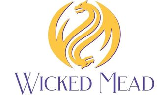 A logo for wicked mead with a dragon in a circle
