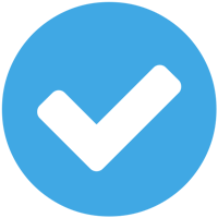 A white check mark in a blue circle.