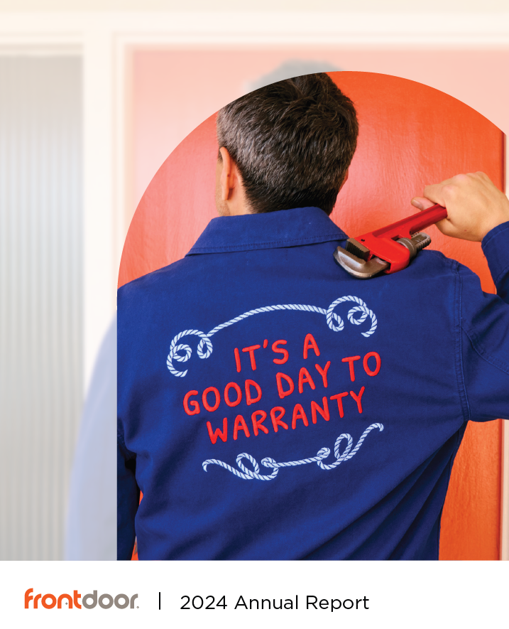 A man wearing a blue jacket that says it 's a good day to warranty