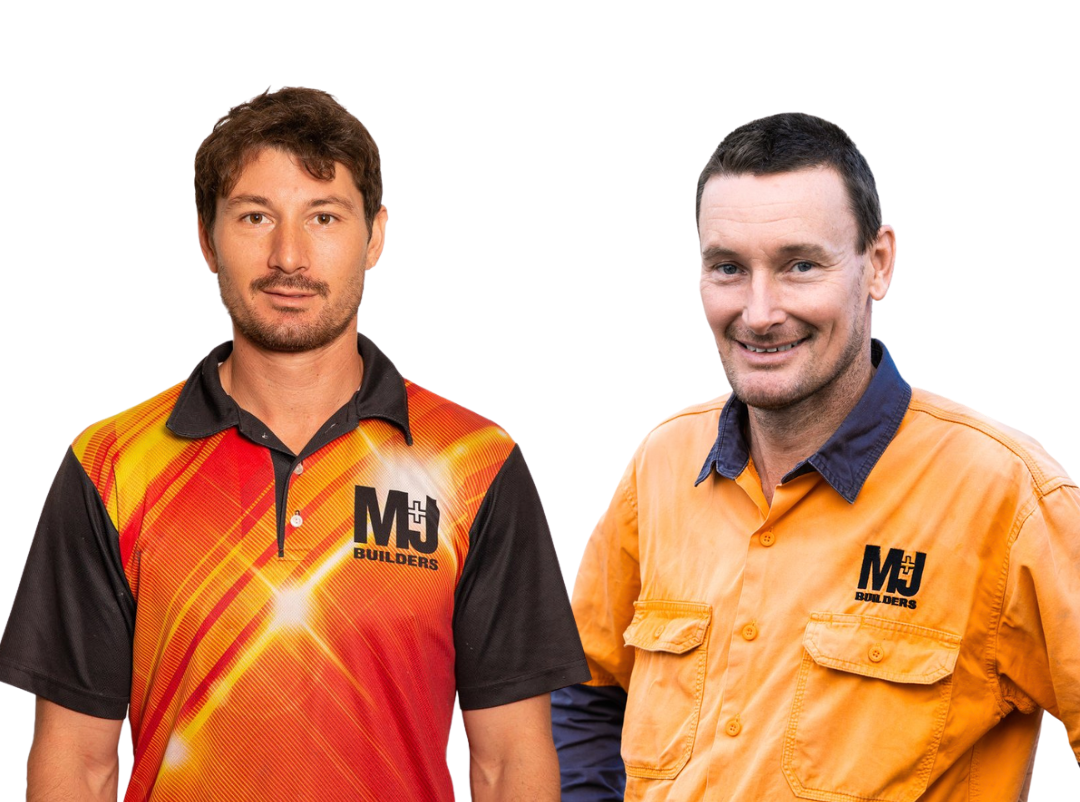 Two men wearing work shirts with