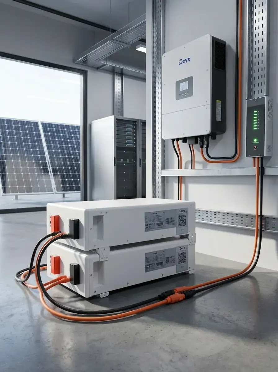 Sistema residencial com baterias solares e inversor híbrido