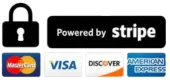 Secure payment badges: lock icon, “Powered by Stripe,” and Mastercard, Visa, Discover, and American Express logos