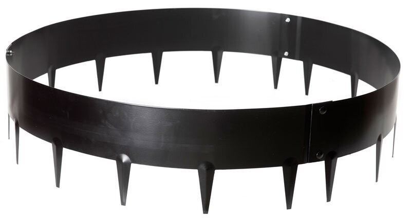 Black metal ring with inward-facing spikes, likely a protective animal barrier or trap cover