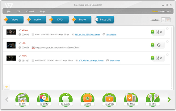 A screenshot of the Freemake video converter software. 