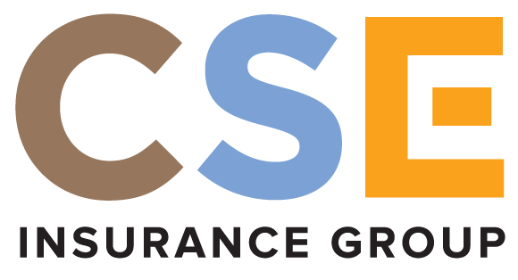 The logo for the cse insurance group is blue and orange.