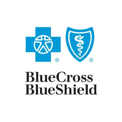 A blue cross blue shield logo with a cross and shield on a white background.