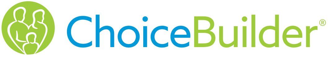 A blue and green choice builder logo on a white background