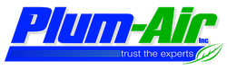 Plum-Air logo in blue and green with the tagline “trust the experts” and a leaf graphic