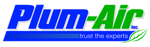 Plum-Air logo in blue and green with the tagline “trust the experts” and a leaf graphic