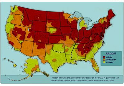 A map of the united states showing radon levels