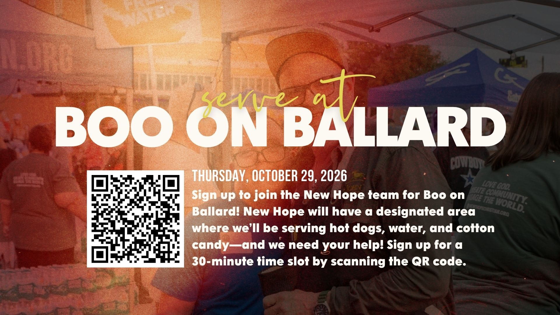 Sign up to take a 30-minute volunteer slot and engage the world by serving at Boo on Ballard in Wylie, TX.