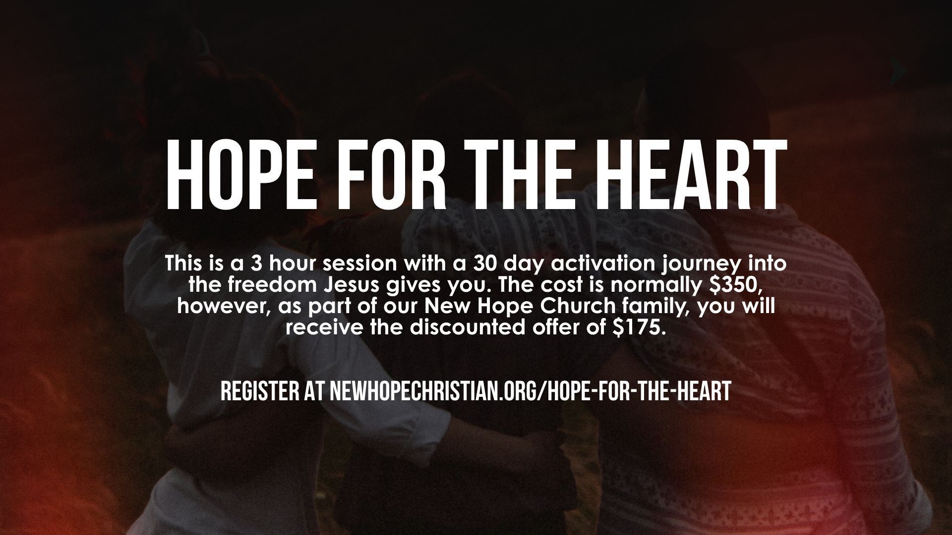 Hope for the Heart is a 3 hour session with a 30 day activation journey into the freedom Jesus gives you.