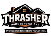 Thrasher Home Renovations logo in black, white and orange with tagline “Professional Renovations You Can Trust.”