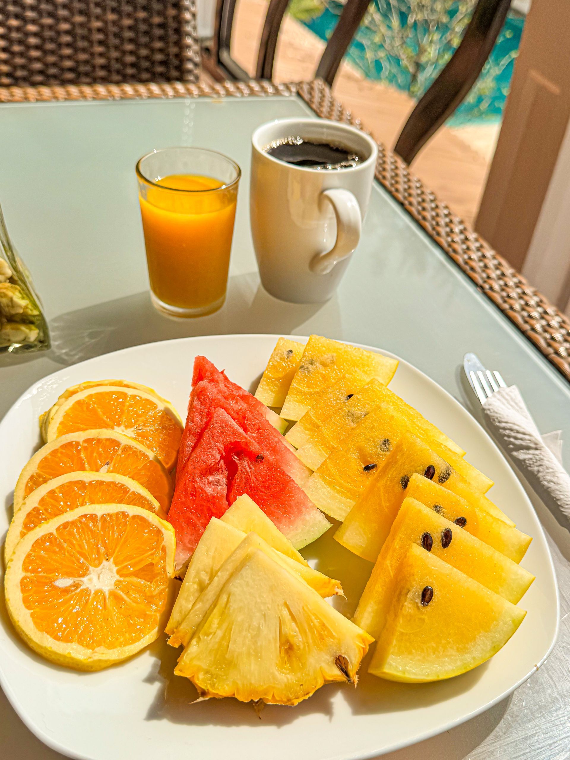 delicious fruit plate, breakfast in Hopkins Village 