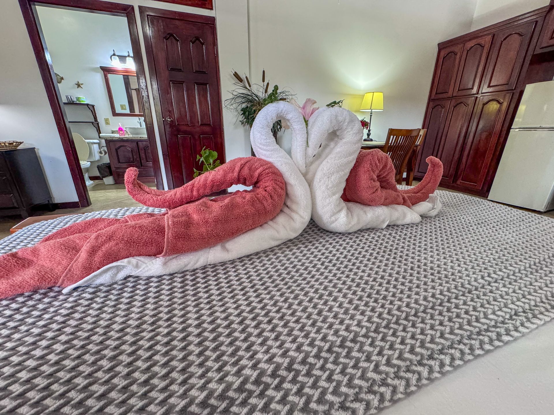 Comfortable sleeping area in the studio apartment at Caribbean Shores Bed & Breakfast, Hopkins Belize