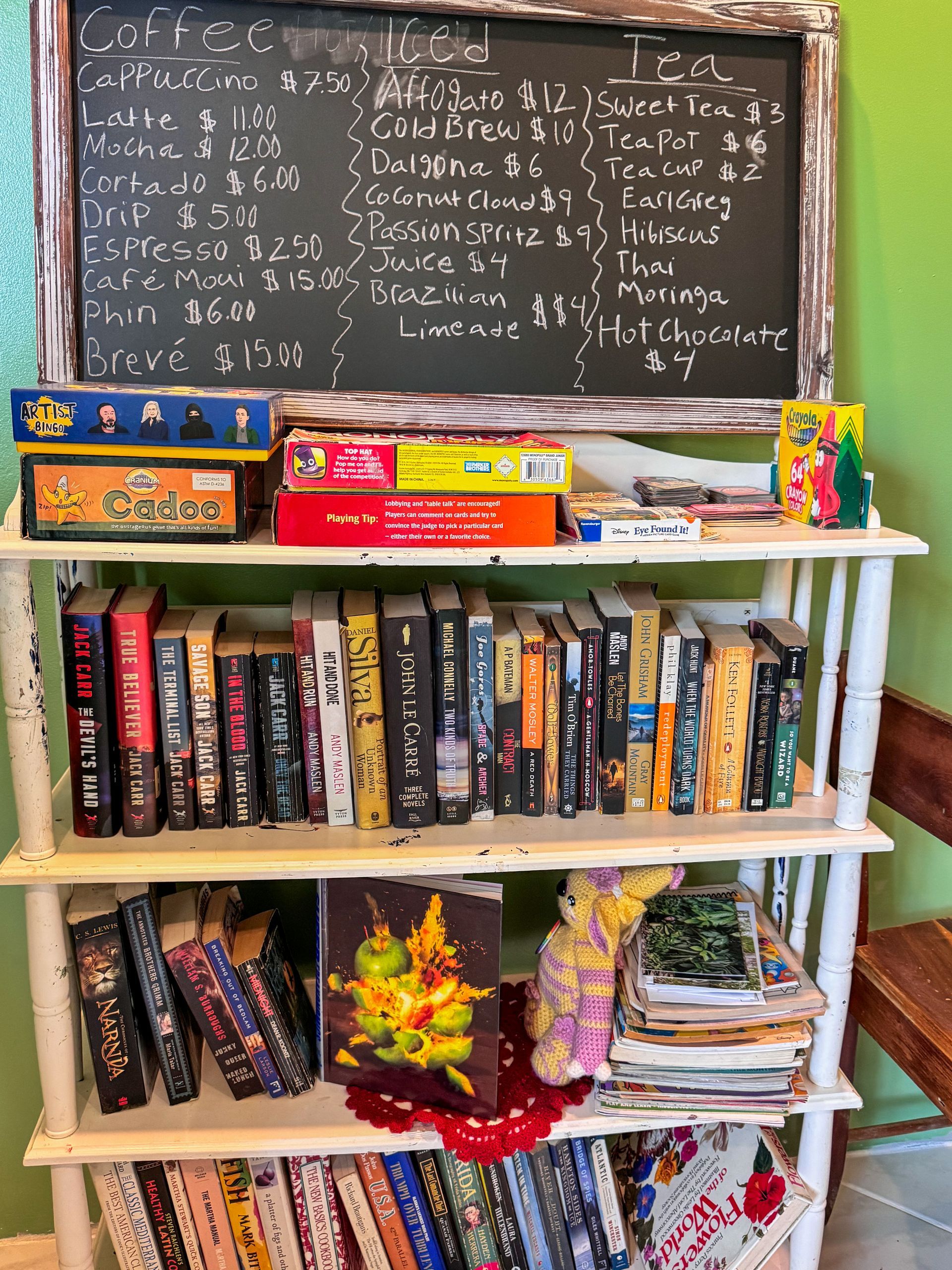 Coffee menu at Rainy Day Cafe, Hopkins Village 