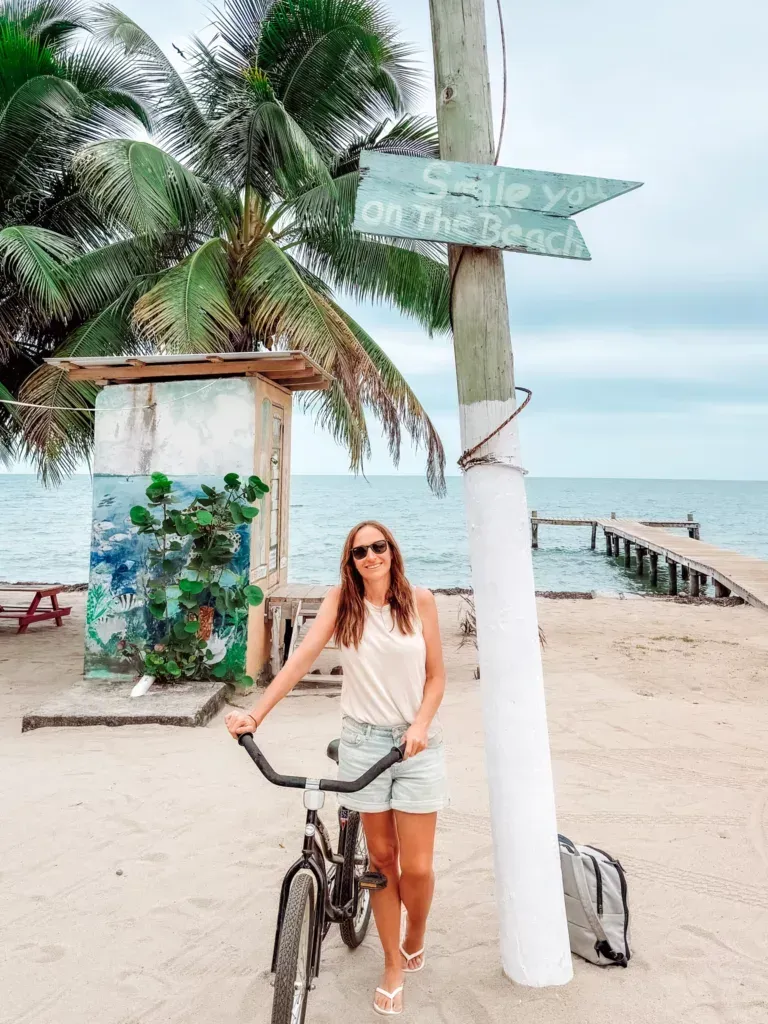 Tourist riding a bike in Hopkins Village