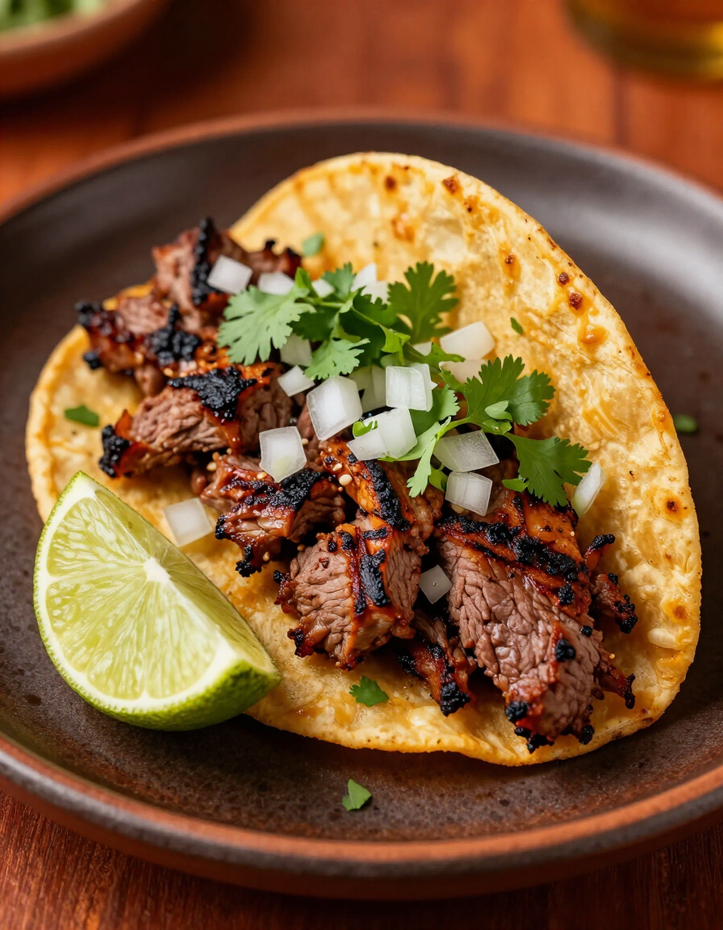Loaded street taco with carne asada