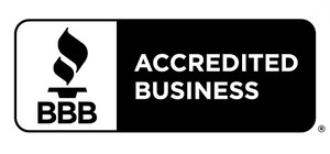 BBB Accredited Business logo in black and white with a torch icon